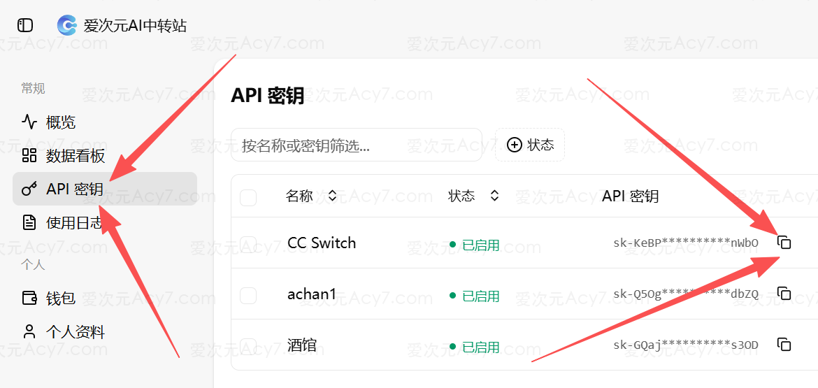 复制 API Key