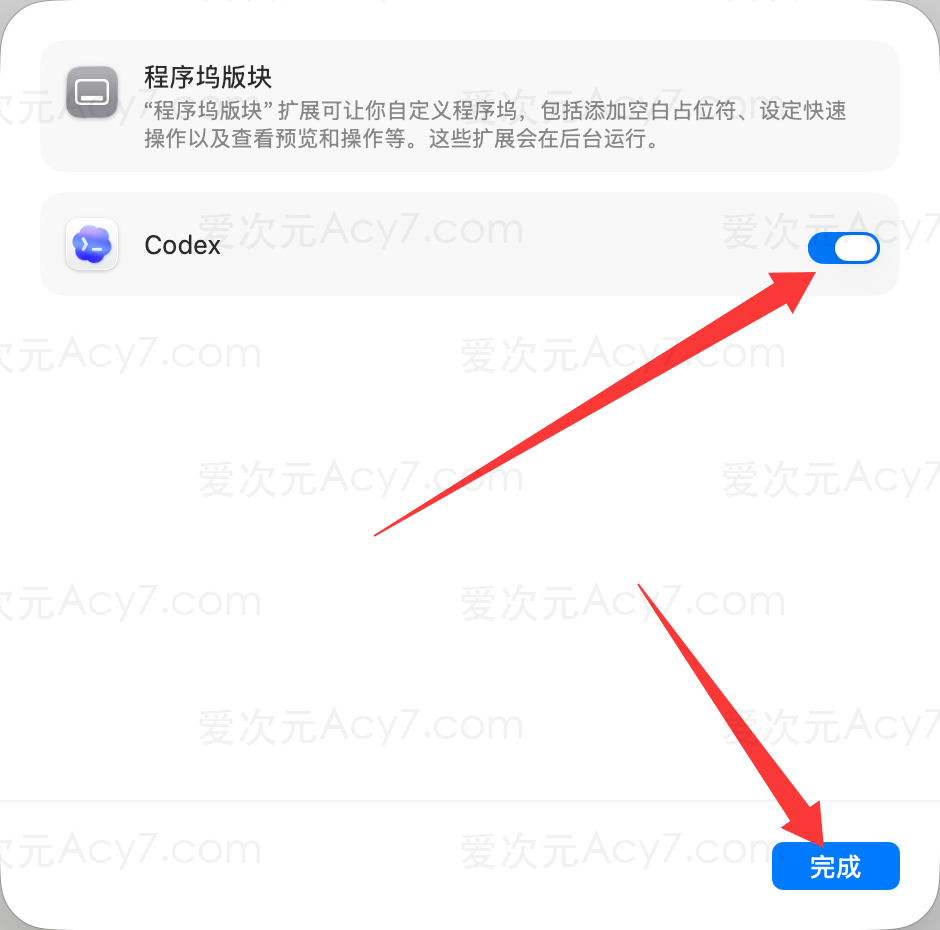 允许 Codex 程序坞扩展