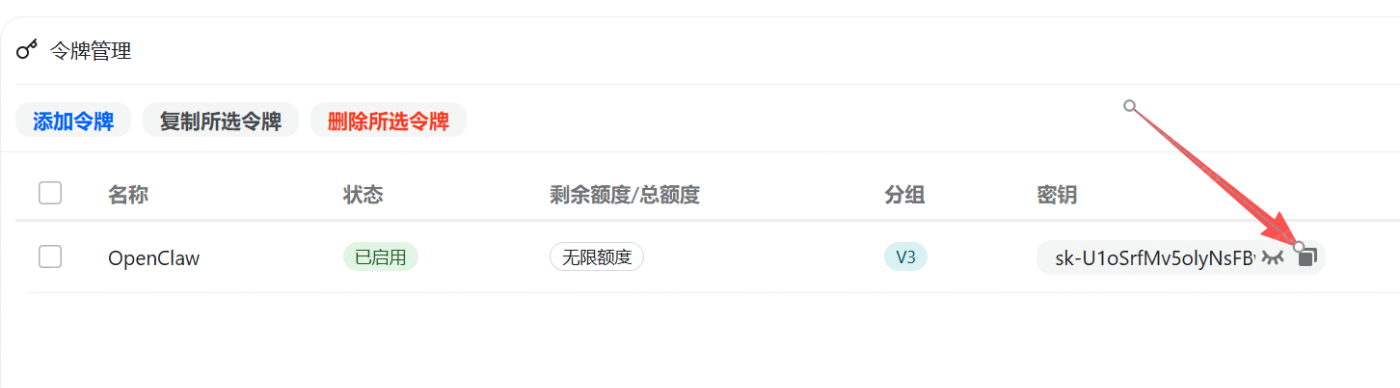 创建并复制令牌密钥