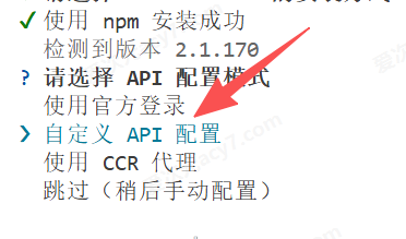 选择自定义 API 配置