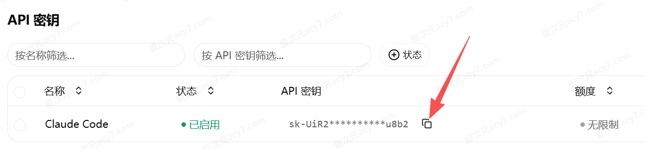复制 API Key