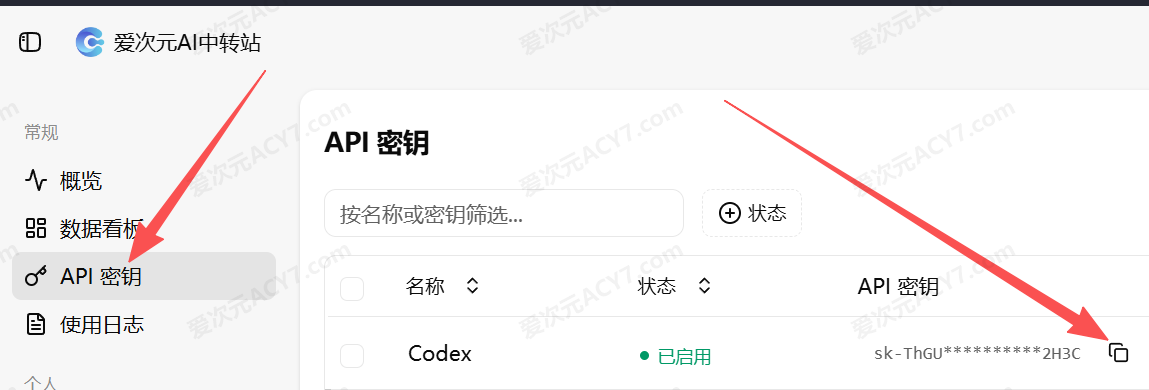复制 API Key